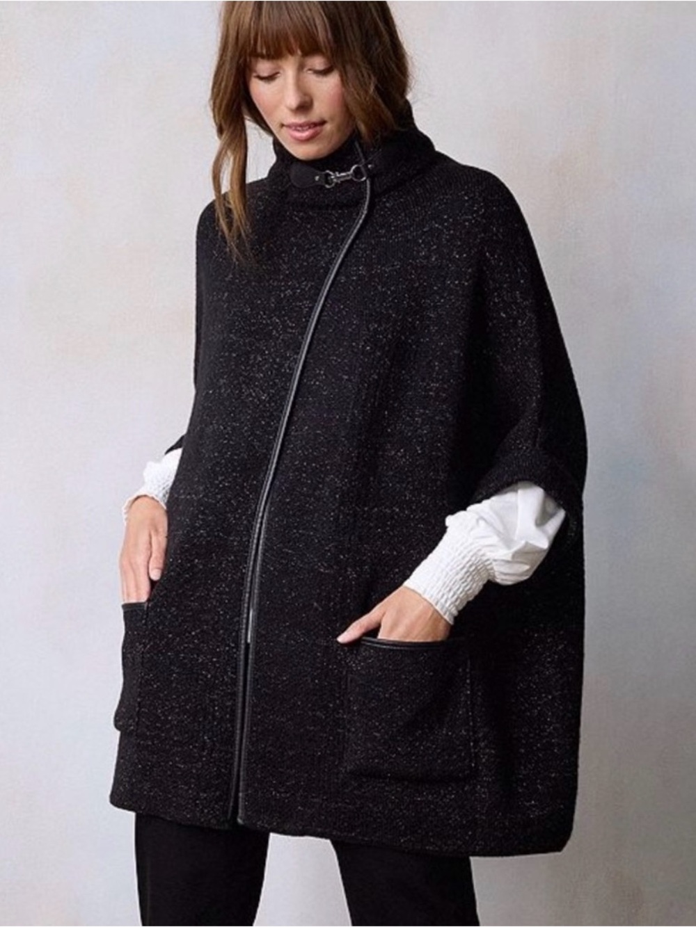 LC Lauren Conrad NWT Luxe Black Shimmer Knit Cape with buckled neck closure